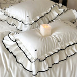 Triogift  Luxury 1000TC Australian Long Staple Cotton French Princess Wedding Bedding Set Ruffles Edge Duvet Cover Bed Sheet Pillowcases