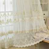 Triogift French Embroidered Lace Gauze Curtains For Living Rooms Bedrooms, With Skirt Specially Design Beige Tulle Curtains for Windows