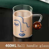 Triogift  -   460ml Creative Scale Glass Mug Breakfast Mlik Coffe Cup Household Couple Water Cup Ball Handle Design Pattern Drinkware Cups