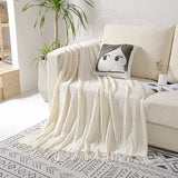 Triogift Office Cover Nap Blankets Sofa Bed Decorative Blanket 127x170cm Nordic Style Solid Color Woven with Tassel 4 Colors Optional