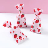 Triogift 25/50/100pcs Strawberry Theme Party Candy Gift Bags Biscuit Packing Bag Birthday Party Decor Strawberry Party Baby Shower Decor