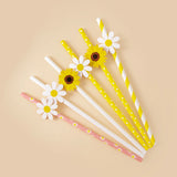 Triogift  10/20pcs Daisy Flower Paper Straws Daisy Birthday Party Decorations Disposable Drinking Straw Baby Shower Wedding Decoration