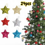 Triogift Gold Glitter Star Ornaments Christmas Tree Hanging Pendant 2024 Christmas Decorations for Home Navidad New Year Party DIY Gift