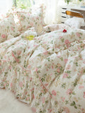 Triogift  Idyllic Small Floral Fresh Ruffled Quilt Cover Four-Piece Set All Cotton Pure Cotton Bed Sheets Bed Skirt Bedding