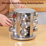 Triogift  Stainless Steel Rotating Seasoning Rack Kitchen Supplie Seasoning Jar Set Herb And Spice Tools Glass Spice Jar Condiments Shelf