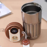 Triogift  -  1pc Travel Mug With Temperature Display 15.22oz Stainless Steel Vacuum Cups Portable Coffee Cups Summer Winter Drinkware Gifts