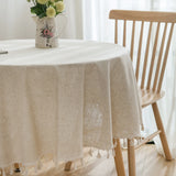 Triogift Linen Cotton Plain Tablecloth with Tassels Round Table Household Circular Table Cover Home Party Table Wedding Decoration