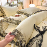 Triogift Black Lace Four-piece Set Celebrity Princess Style Ruffled Quilt Cover Bed Skirt Style Solid Color Three-piece Bedding Set