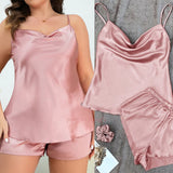 Triogift Sexy Women Satin Nightwear Chemise Pajamas Suit New Sleepwear Cami&shorts 2Pcs Pyjamas Lady Summer Night Outfit Big Size 4Xl 5Xl