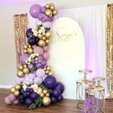 Triogift 130Pcs Purple Balloon Garland Kit Dark Purple Metallic Gold Arch Lavender Light Decoration For Baby Girl Princess Party Birthday