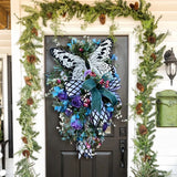 Triogift  Spring Summer Wreath for Front Door Rose Butterfly Simulation Flower Wreath Window Decoration Artificial Wreath Hanging Decor