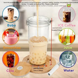 Triogift  -  2pcs Glass Cup Wooden Lid Bubble Tea Cold Drinking Coffee Wine Juice Milk Transparent Straw Car Mug Cup Drinkware Water Bottle