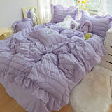 Triogift Purple Princess Bedding Set Duvet Cover Pillowcase Linens Twin Queen King Bed Sheet Set Luxury Solid Color Woman Girl Kawaii Set