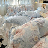 Triogift French Romantic Style Bedding Set Princess Skin Friendly And Comfortable Quilt Cover Lace Washed Cotton Printed Duvet  Cover Set