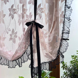 Triogift Pink Floral Roman Curtain for Bay Window Sheer Lifting Drape With Black Lace Kitchen Home Decoration Blinds #E