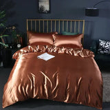 Triogift High-end Blending Natural Mulberry Silk Bedding Set Luxury Silky Queen Duvet Cover Set with Flat Sheet Quilt Cover Pillowcases