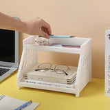 Triogift Double Layer Desktop Storage Rack Plastic Large Capacity Storage Shelf Multi-functional Stationery Holder