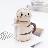 Triogift  -  1pc Cute Cat Ceramics Coffee Mug with Spoon Novelty Gift Drinkware Milk Tea Couple Cup Kitchenware Birthday Gift Home Decoration