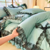 Triogift Black Lace Four-piece Set Celebrity Princess Style Ruffled Quilt Cover Bed Skirt Style Solid Color Three-piece Bedding Set