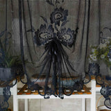 Triogift Black Floral Lace Pull Curtain Roman Lifting Sheer Voile Drape Door Small Window Kitchen Porch Partition