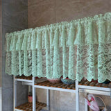 Triogift 1PC Green Pearls Double Layer Short Curtain for Kitchen Sheer Voile Drape Lace Wave Bottom Dustproof Door Cupboard #E