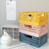 Triogift Plastic Foldable Storage Crate Folding Box Basket Stackable Cute Makeup Jewellery Toys Boxes for Storage Box Organizer Portable