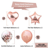 Triogift 14pcs Rose Gold Mix Star Heart Confetti Latex Balloons Birthday Party Decorations Kids Adult Wedding Anniversary Globos Supplies