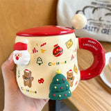 Triogift  - Cartoon Christmas Mug Household Cute Milk Ceramic Cup with Lid and Spoon Accompanying Gift Couple Coffee Cup