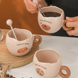 Triogift  -  1pc Ceramic Mug with Spoon Simulated Eggshell Coffee Mug Oatmeal Milk Breakfast Mug Holiday Gift 300ml/10.1oz Coffe Mugs Tea Cup