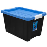 Triogift 12 Gallon Heavy Duty Latching Plastic Storage Box, Black Base/Blue Lid, Set of 4