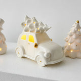 Triogift Ceramic Christmas luminous snowman luminous car small desktop home ornament Christmas gift