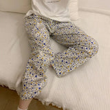 Triogift  Korean Style Pajamas Pants for Women Sleep Sleepwear Summer Print Ankle Length Bottoms Home Elastic Waist Room Sleeping Wear New