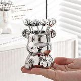 Triogift Bear Storage Jar With 6pcs Fruit Fork Set Ornament Stainless Steel Cute Food Picks Party Luxury Dining Table Decoration Item