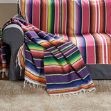 Triogift Bohemian style beach blanket, hand striped beach mat with tassels, Mexican style picnic blanket