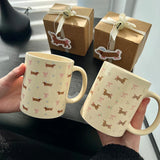 Triogift  -  Cute Korean Coffee Cup Ceramic Mug Aesthetic Unique Cups Milk Water Mocha Espresso Tumbler Breakfast Cup Birthday Gift 350ml