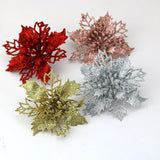 Triogift (10pcs) Artificial Christmas Tree Flower Glitter Decorations Xmas Ornaments New Year Gift