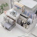 Triogift Desktop Transparent Cosmetics Storage Box Desktop Organizer with Drawers Pen Holder Stationary Storage Rack for Office Desks