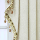 Triogift 1PC Modern Solid Beige Curtain Head Valance Drape for Living Room Swag Waterfall With Bottom Tassel Beads Fringe Window