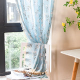 Triogift Semi Blackout Curtains for Kitchen Living Room Bedroom Home Decoration Curtains American Style Blue Floral Print Cotton Linen