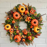 Triogift  45cm Fall Wreaths for Front Door Autumn Wreath with Berry Pumpkin Maple Leaves Thanksgiving Harvest Festival Home Decoration