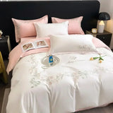 Triogift  Flower Embroidery 100 Cotton Bedding Set 220x240 High Quality King Size Duvet Cover Set 240x220 Twill Pure Cotton Bedding Sets