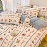 Triogift  Winter Thickened Warm Flannel Queen Bedding Set Home Textile Cartoon Cute Duvet Cover Sheet Pillowcase 4pcs Luxury Bed Linen Set