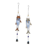 Triogift Blue Metallic Fish Bells With Glass Bottle and Beads (2 Pcs) Home Decoration Wind Chimes Crafts Decor Garden