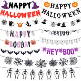 Triogift Happy Halloween Banner Pumpkin bat pattern Bunting Garland Home Decor for Fireplace Halloween Theme Party Decorations Supplies