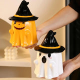 Triogift Halloween Ghost Cup Fun and Unique Ghost Desgn Gifts for Family Friends Ceramic Mug with Lid