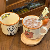 Triogift  -  Kawaii Puppy Korean Coffee Cup Mug Cute Water Ceramic Handmad Milk Tea Water Juice Mocha Lover Breakfast Cup Birthday Gift 300ml