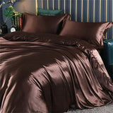 Triogift High-end Blending Natural Mulberry Silk Bedding Set Luxury Silky Queen Duvet Cover Set with Flat Sheet Quilt Cover Pillowcases