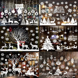 Triogift Christmas Snowflakes Electrostatic Window Clings Stickers Reindeer Santa Claus Window Decals Xmas Home Decorations New Year