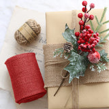 Triogift 1.6 in. x 10 yds. Red Natural Burlap Christmas Ribbon, For DIY Crafts, Home Decor,(4-Pack)