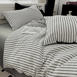 Triogift New Striped Jacquard Bedding Set Comfortable Knitted Duvet Cover Set with Bed Sheets Skin Friendly Quilt Cover and Pillowcase